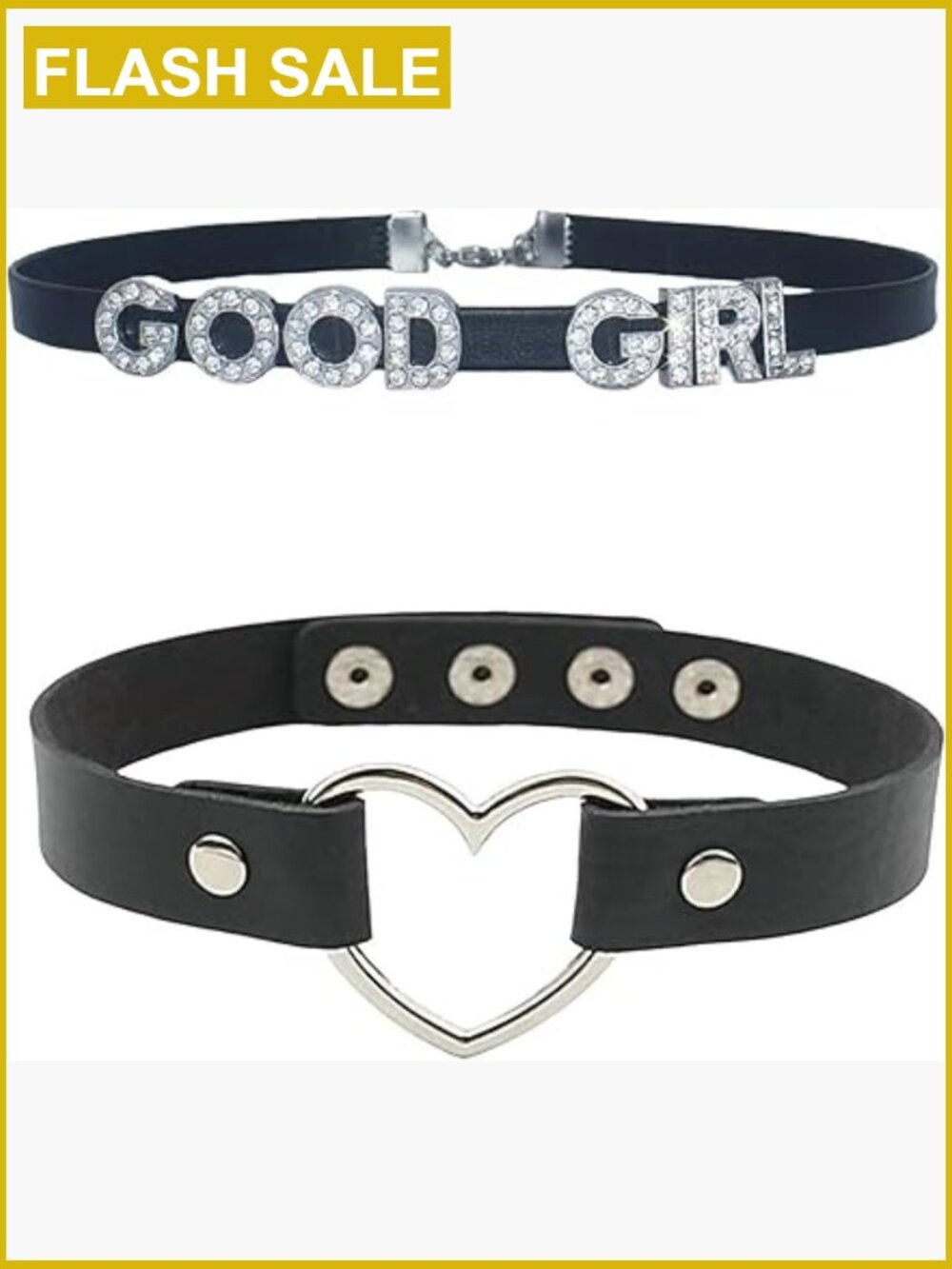2 Pcs Gothic Punk Leather Adjustable Choker Necklaces Set